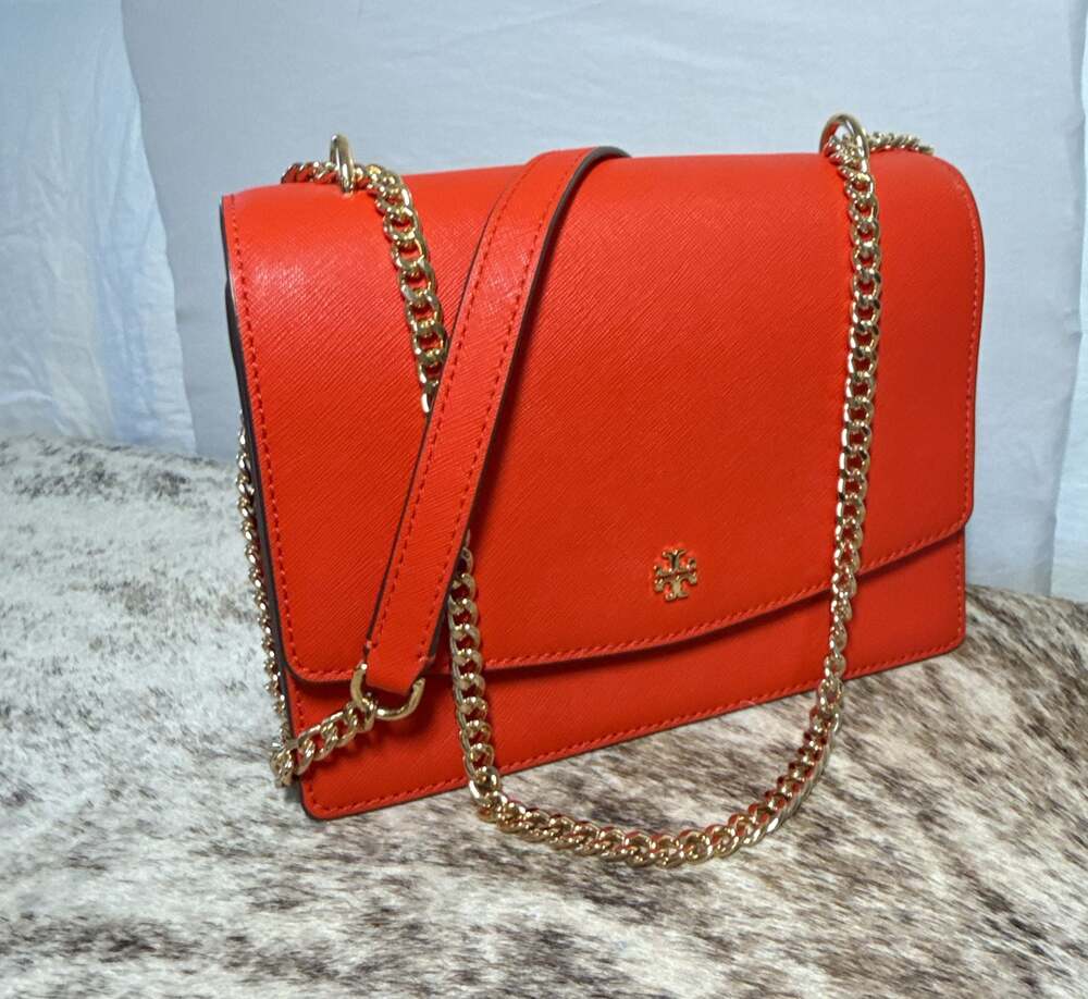 Tory Burch Emerson Flap Crossbody Shoulder Bag in Brilliant Red